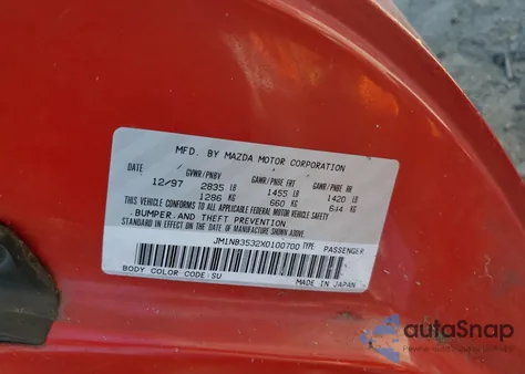 1999 Mazda Mx-5 Miata из США, поврежденный, VIN JM1NB3532X0100700